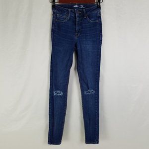Old Navy‎ Jeans Womens 00 High Rise Rockstar Super Skinny Distressed Blue Denim